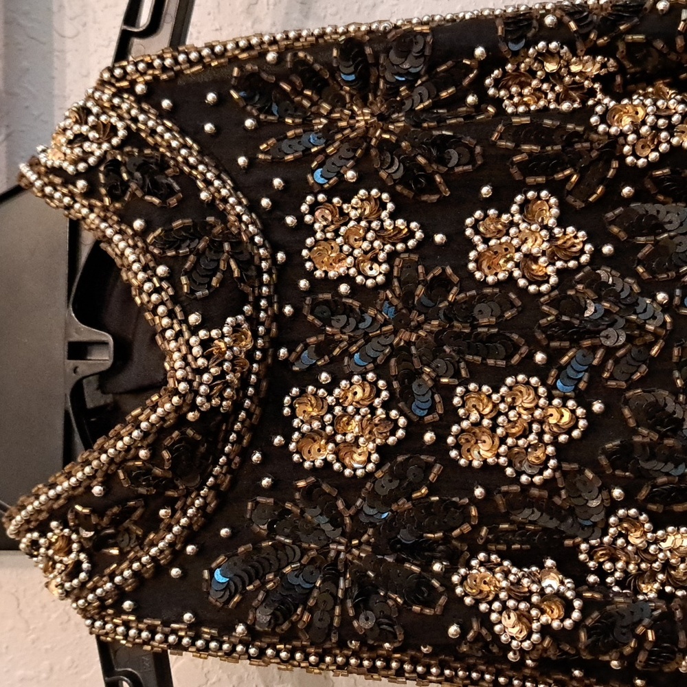Vintage Laurence Kazar sequin beaded Dress Womens Size Small  Black Formal Maxi - Picture 3 of 15